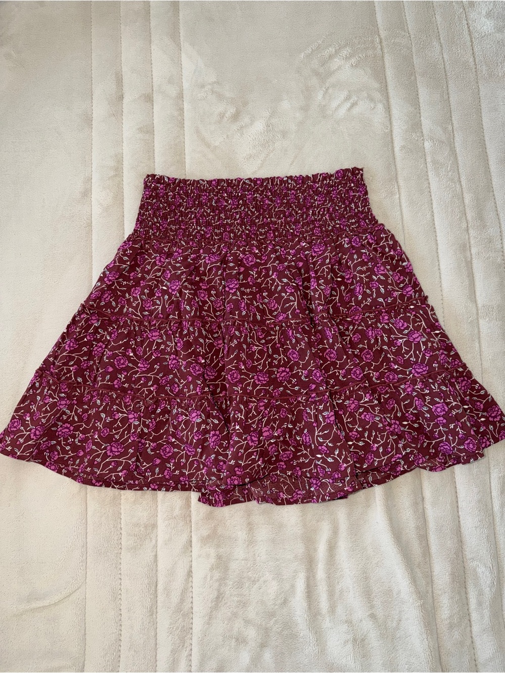 Pink Lily High Rise Burgundy Floral Mini Skort Size L NWT